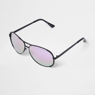 Black lilac mirror aviator sunglasses